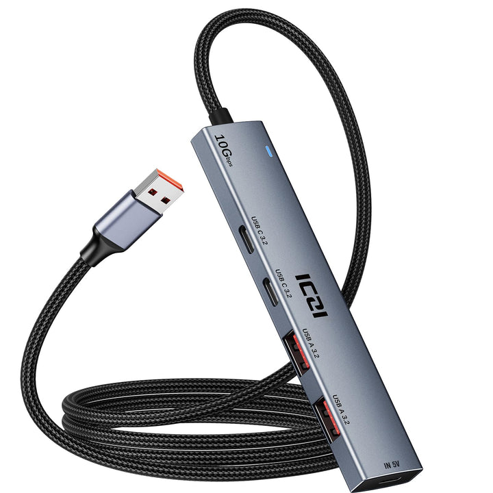 ICZI USB Hub 3.2 Verteiler 4 Port 10Gbps Mehrfachstecker USB 3.2 Gen 2 Adapter mit 120cm Kabel kompa