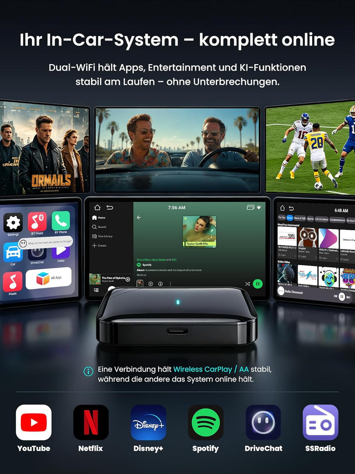 CarPlay AI Box, Wireless CarPlay Adapter Netflix/YouTube/TF-Karte 4GB+32GB - AI Box Android Auto Vid