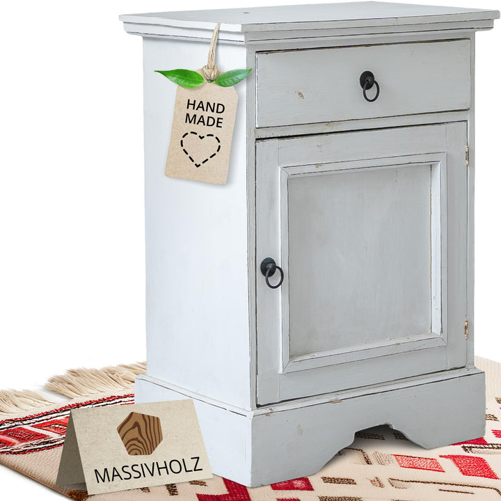 livasia Nachtschrank, Nachttisch, Kinderzimmerschrank, Kommode, aus Bali (Handarbeit) (weiss), Weiss