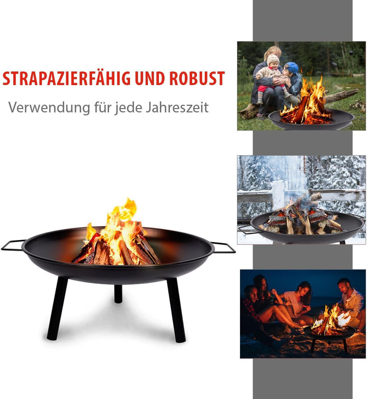 alpina Feuerschale Ø60 cm Feuerkorb mit Griffen - Feuertonne für den Garten - Terrassenofen für Bren