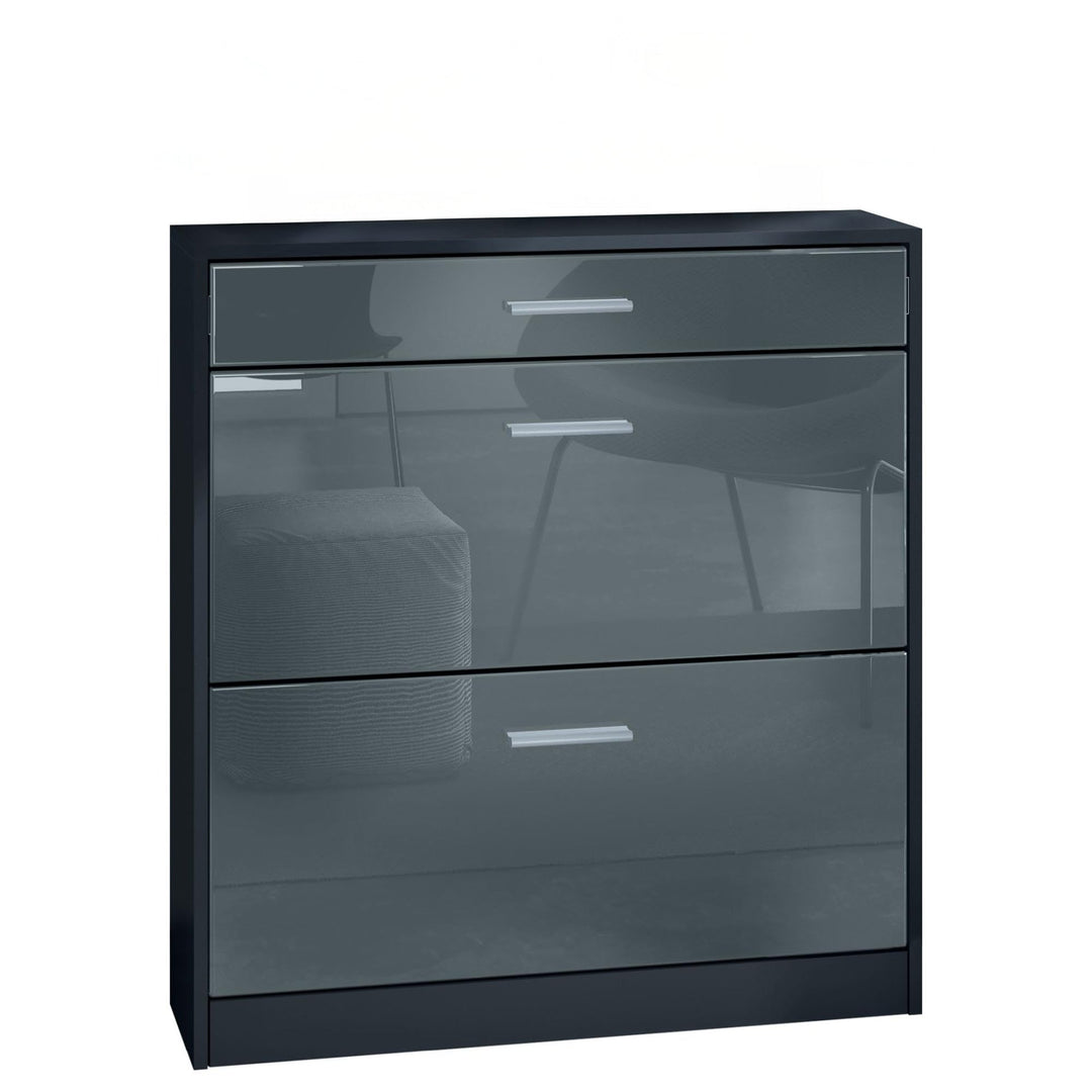 Schuhschrank Roma Schmal mit 2 Klappen und 1 Schublade, Platzsparender Schuhkipper Flurschrank für D
