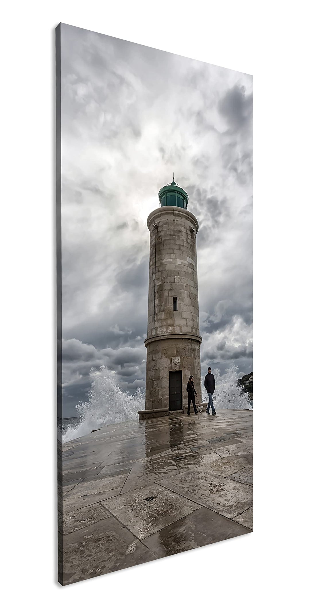 deyoli standfester Leuchtturm Panorama 120x60 cm als Leinwandbild, Motiv fertig gerahmt auf Echtholz