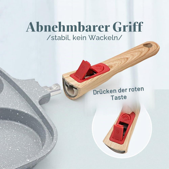 Spiegeleipfanne mit Deckel 3 Loch, 26cm Antihaft Keramikbeschichtung Grillpfanne Dreigeteilt Pancake