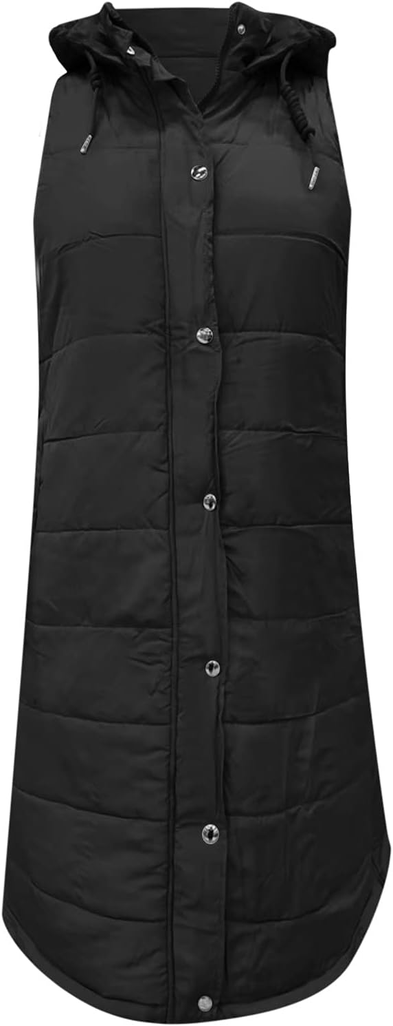 Duohropke Steppweste Damen Lang mit Kapuze Elegant Übergangsjacke Damenwesten Longweste Steppjacke P