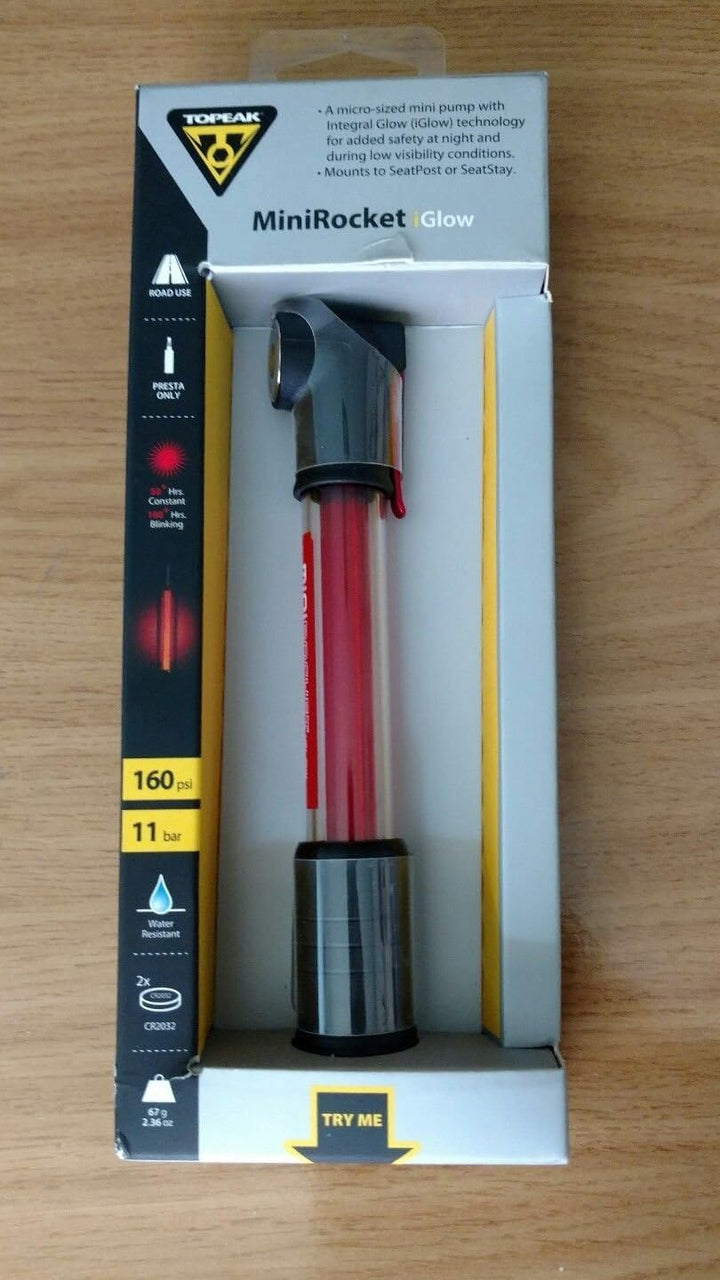 Topeak Mini Luftpumpe Rocket iGlow mit Beleuchtung, schwarz, TIG-MR01