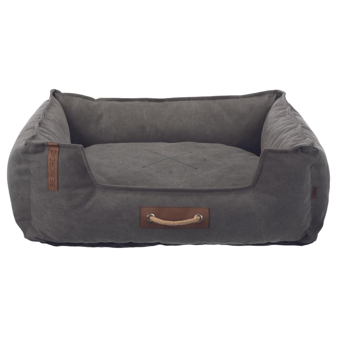 TRIXIE Hundebett BE Nordic Föhr 60x50 cm in dunkelgrau – eckiger Hundekorb für kleine & grosse Hunde