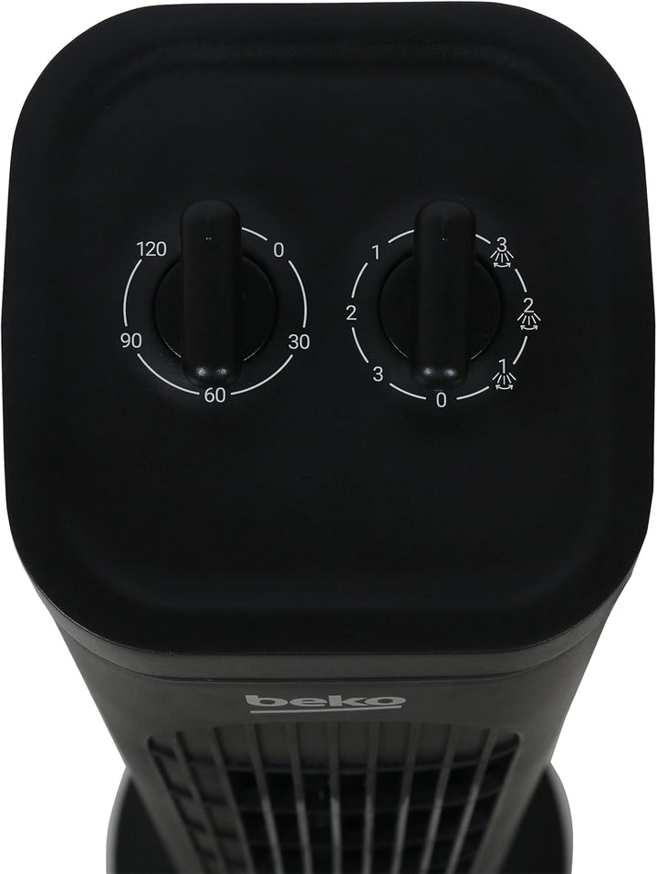 Beko EFW5300B Mechanischer Turmventilator, 35 W, 3 Geschwindigkeiten, Oszillation 60°, Timer 2h, Sch