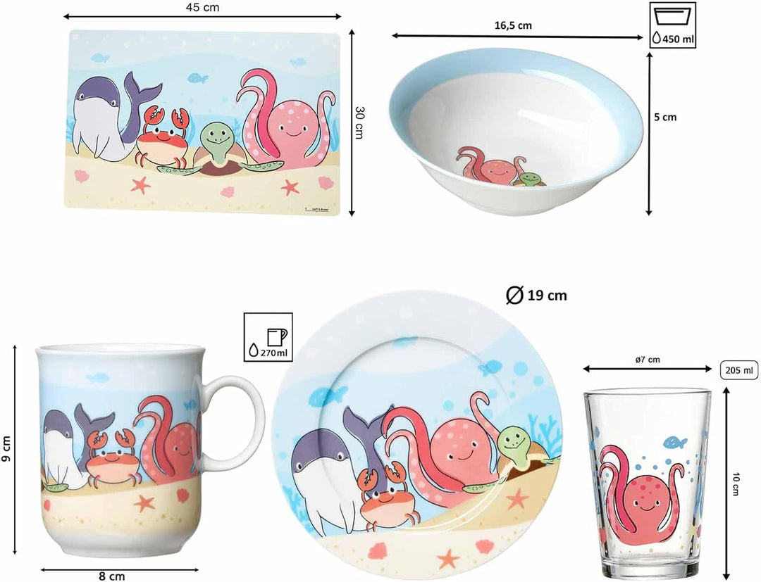 Ritzenhoff &amp; Breker Kinder-Set Unterwasserwelt 7-teilig, Porzellan-Kindergeschirr mit Schale Becher