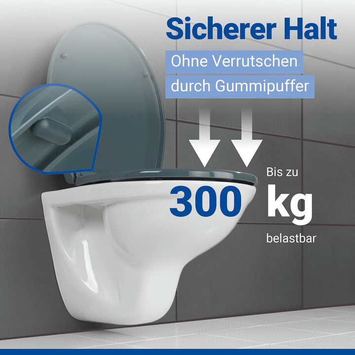 WENKO WC-Sitz Mod. Ostuni grauer bruchstabiler Thermoplast mit Easy Close Absenkautomatik und Edelst