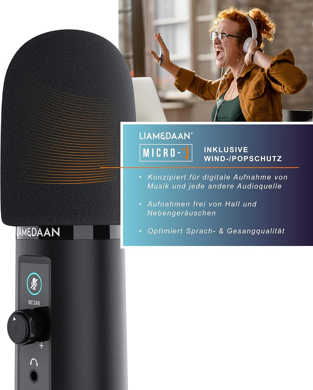 CSL - USB Mikrofon Kondensatormikrofon - PC Mikrofon mit Monitorfunktion – 192 kHz - Mikrofonständer