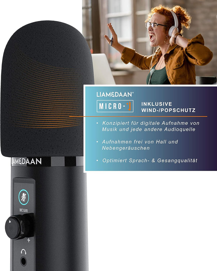CSL - USB Mikrofon Kondensatormikrofon - PC Mikrofon mit Monitorfunktion – 192 kHz - Mikrofonständer