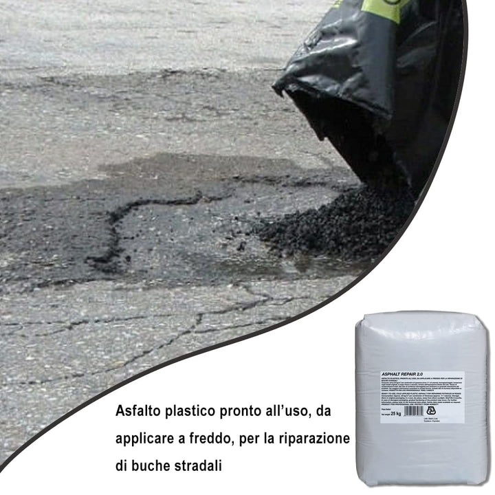 Kalter Asphalt für die Strasse, 25 kg. MASTERBRICO | Kaltasphalt für Schlaglöcher und Strassenrepara