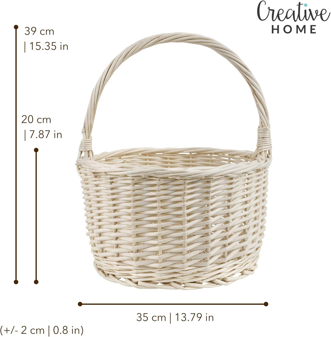Creative Home Weisser Weidenkorb mit Henkel | 35 x 35 x 39 cm (+/- 2 cm) Gross und Leicht | Handgefl