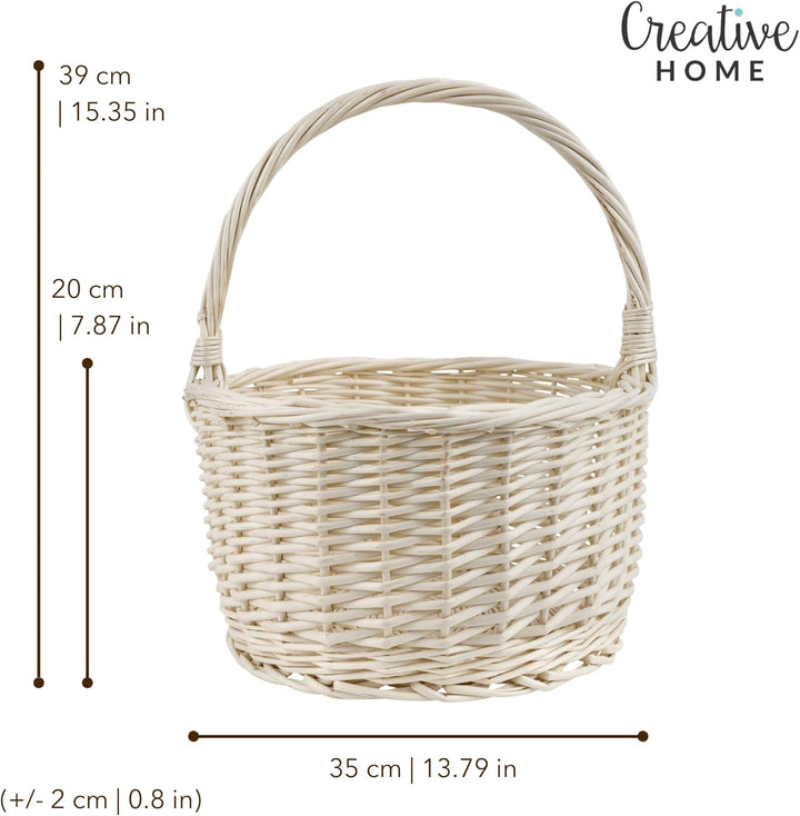 Creative Home Weisser Weidenkorb mit Henkel | 35 x 35 x 39 cm (+/- 2 cm) Gross und Leicht | Handgefl