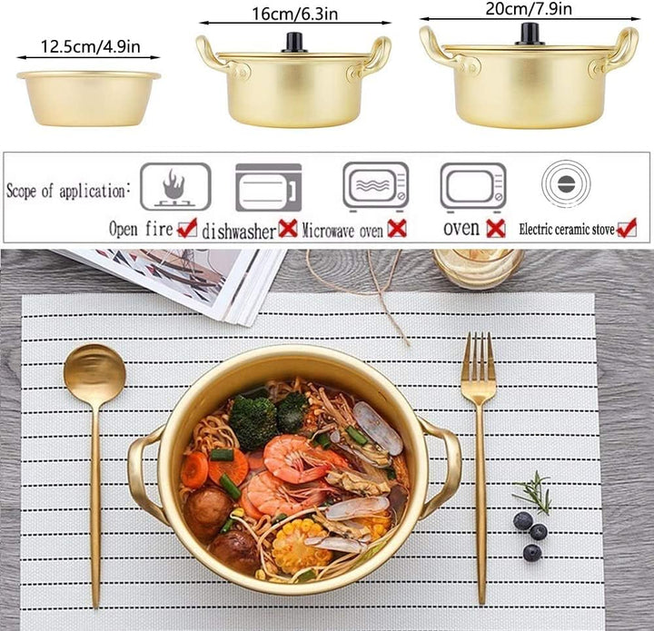 Nudeltopf, koreanischer Ramen-Nudeltopf, koreanischer gelber Aluminium-Suppentopf Instant-Nudeltopf