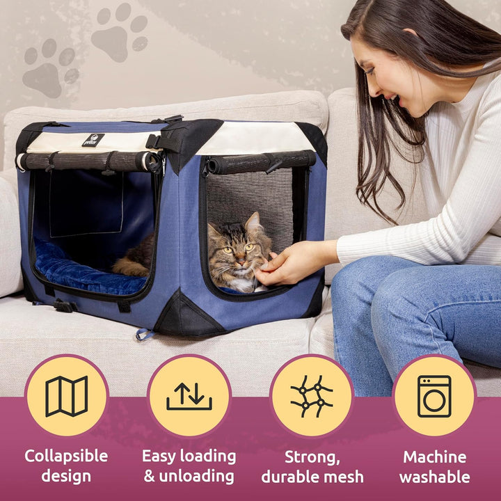 Happy Cat Premium Cat Carrier Soft Sided Foldable Top &amp; Side Loading Pet Crate &amp; Carrier Locking Zip