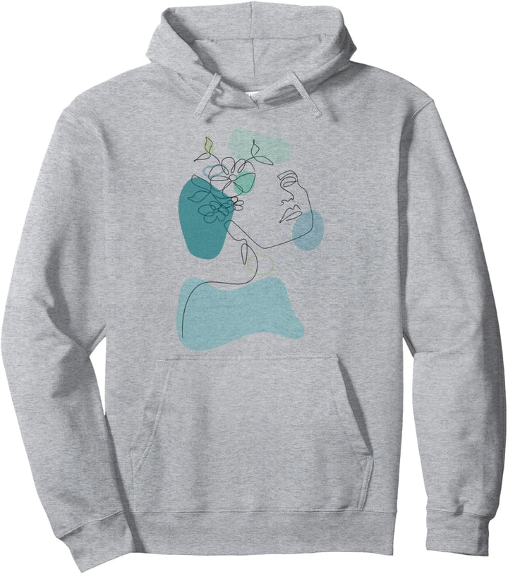 One Line Gesicht Line Art Face Abstrakte Kunst Blumen Frau Pullover Hoodie