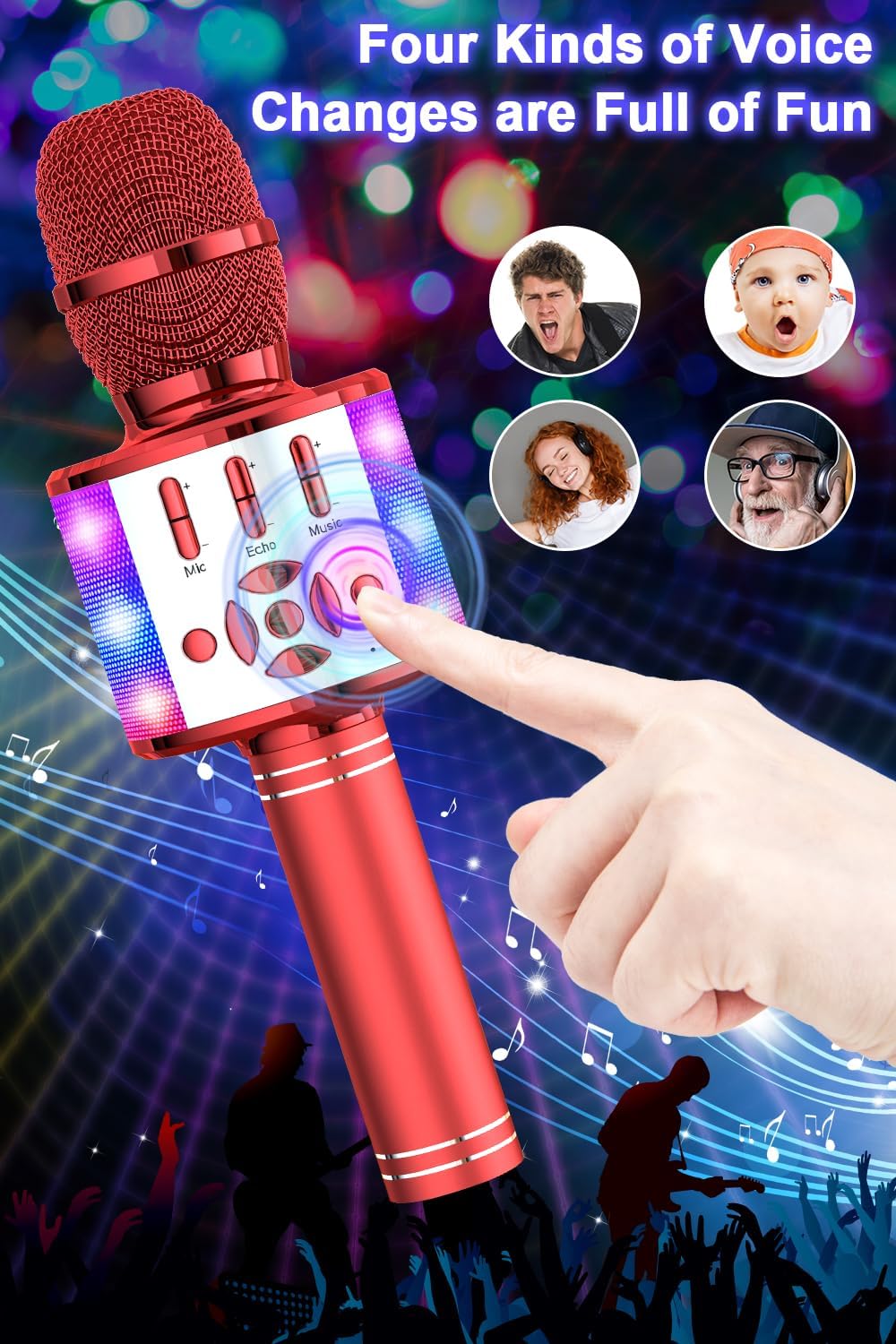 BONAOK Mikrofon für Kinder Drahtlos, Magic Sound Karaoke-Mikrofon, 4 in 1 Bluetooth Karaoke Maschine