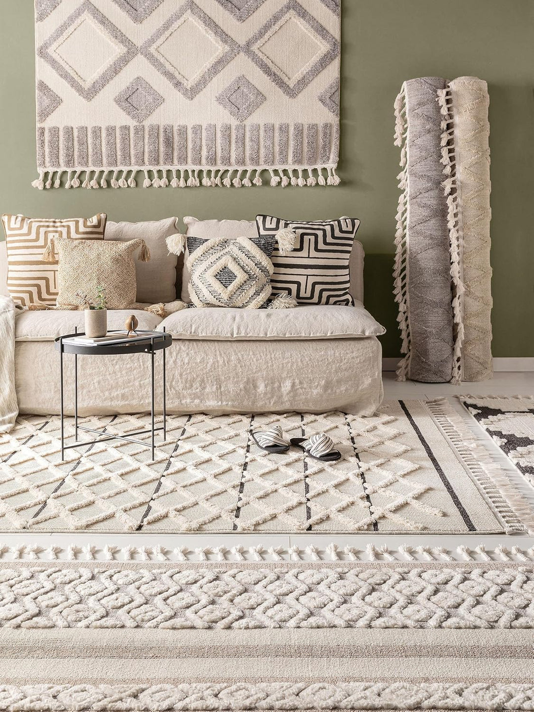 benuta TRENDS Kurzflor Teppich OYO Cream/Grau 120x180 cm - Moderner Teppich für Wohnzimmer, 40538948