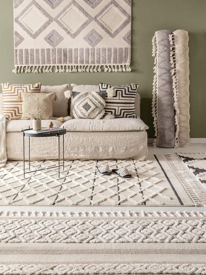 benuta TRENDS Kurzflor Teppich OYO Cream/Grau 120x180 cm - Moderner Teppich für Wohnzimmer, 40538948