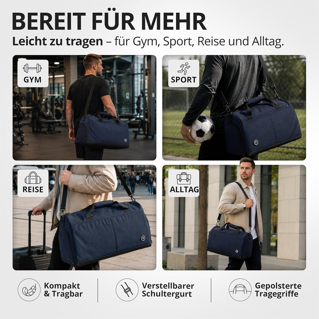 Sporttasche Herren Trainingstasche Damen + Schuhfach Nassfach | 40/60L mit Rucksack-Funktion, 30/50L