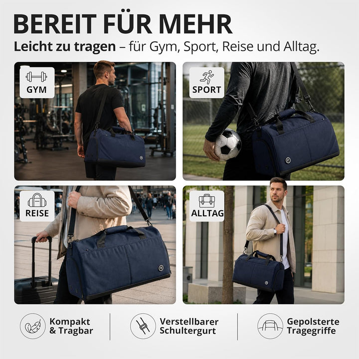Sporttasche Herren Trainingstasche Damen + Schuhfach Nassfach | 40/60L mit Rucksack-Funktion, 30/50L