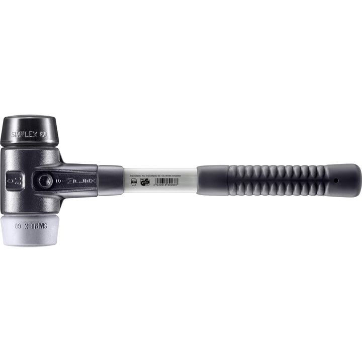 SIMPLEX-Schonhammer, Gummikomposition/TPE-mid; mit verstärktem Tempergussgehäuse und Fiberglasstiel