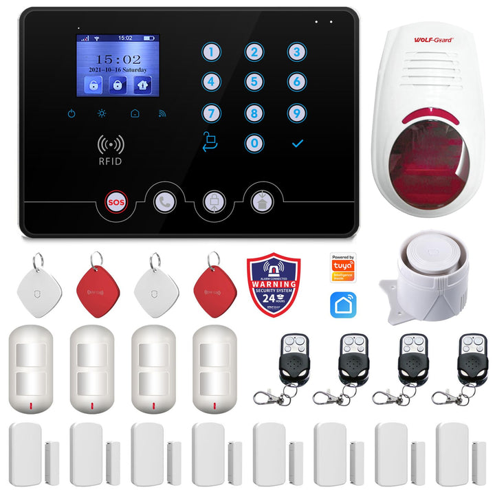Wolf Guard W4Q-W03 WiFi + 4G Wireless Home Einbrecher Alarmanlage Kit Tuya Smartlife APP, mit Sirene