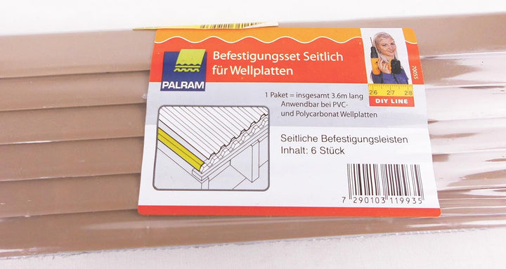 PALRAM - Befestigungsleiste/Befestigungsset Seitlich für Wellplatten - 1 Paket / 6 Stück/insgesamt 3