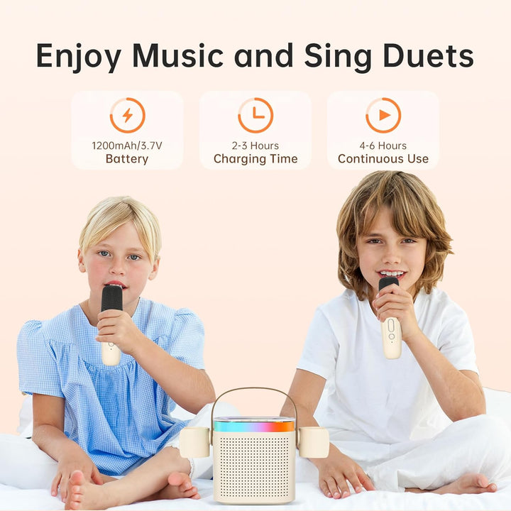 Mini Karaoke Maschine mit 2 Mikrofones, Kreative Musik Lautsprecher mit Mic Halter für Kinder Erwach