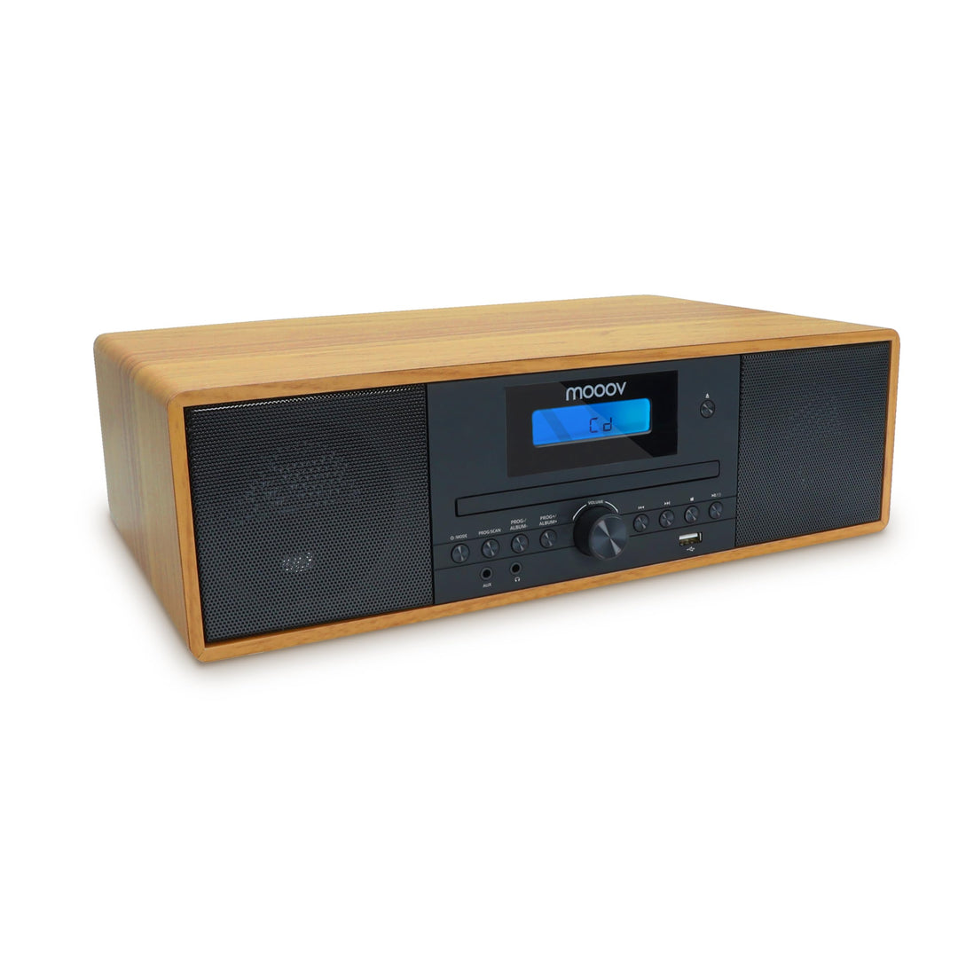 MOOOV 477380 Kabelloses Micro-HiFi-Anlage, Holzoptik, CD-Player, FM-Radio mit Fernbedienung, Micro-H