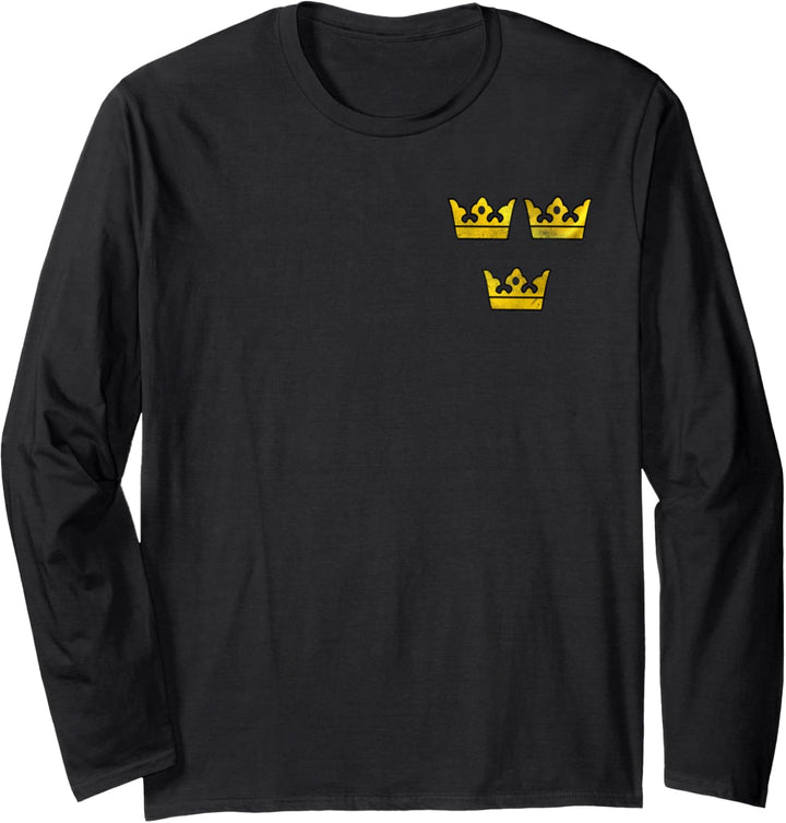 Schwedische Flagge hinten Tre Kronor Symbol vorne zweiseitig Langarmshirt