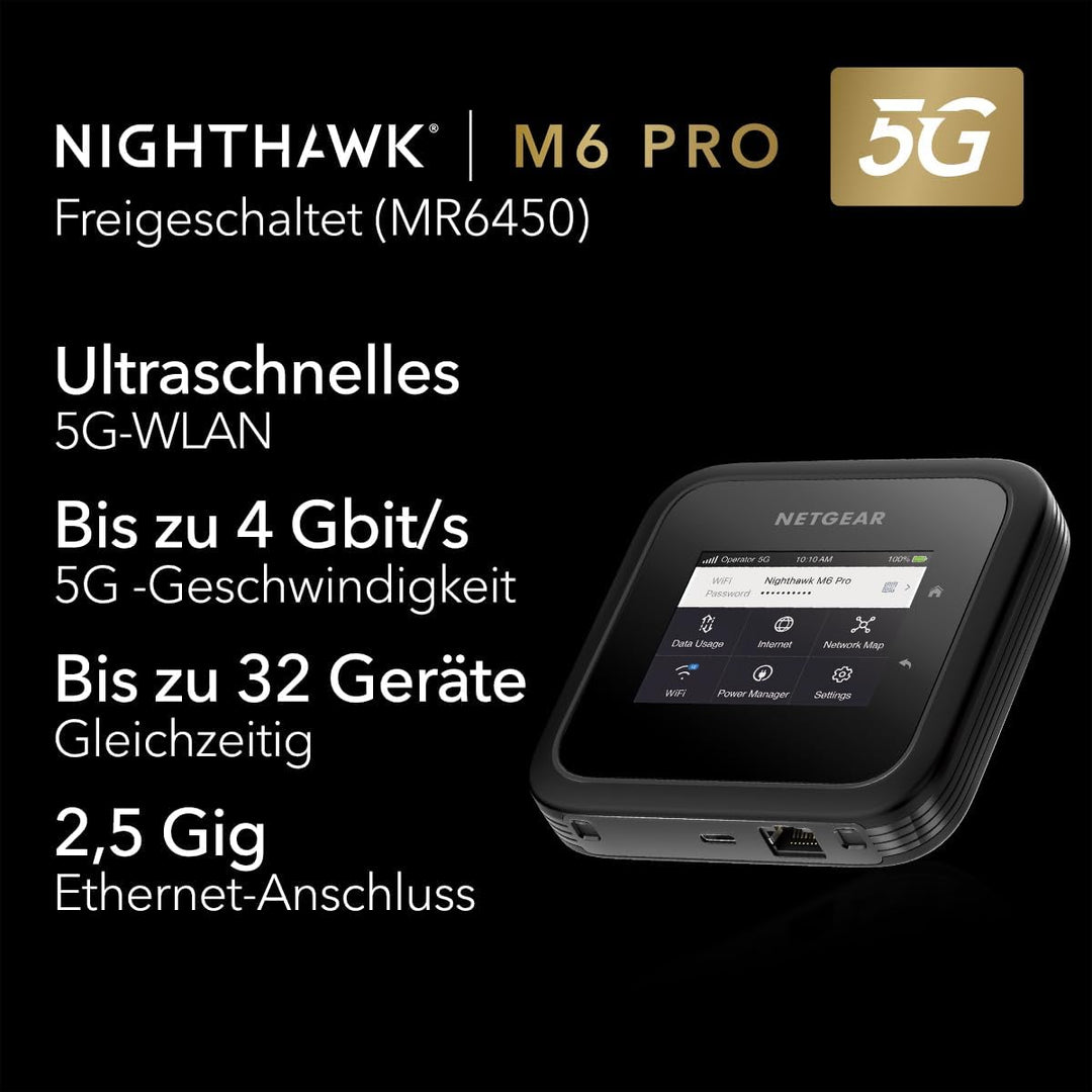 NETGEAR Nighthawk M6 Pro (MR6450) | 5G Router Sim-Karte WiFi 6E | LTE | Modem | Mobiler Hotspot| Ult