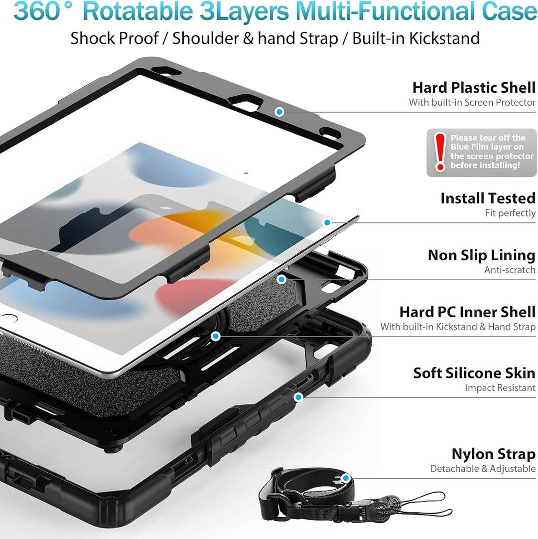 Timecity Hülle für iPad 9./8./7. Generation,iPad 10.2 Zoll Stossfest Robuste mit Displayschutz 360°-