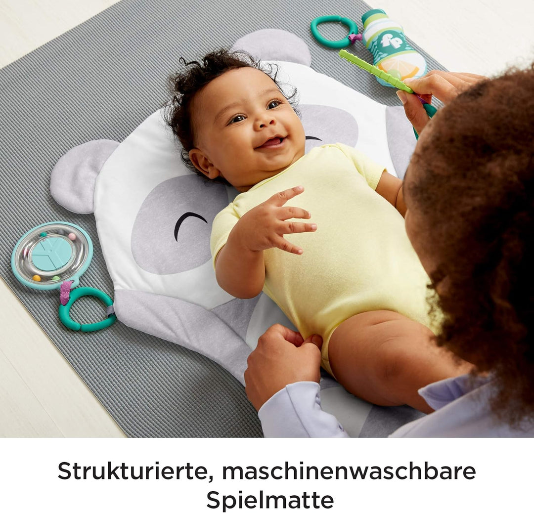 Fisher-Price GJD28 - Panda Spielmatte, Plüschmatte zum Spielen in der Bauchlage mit Spielzeugen
