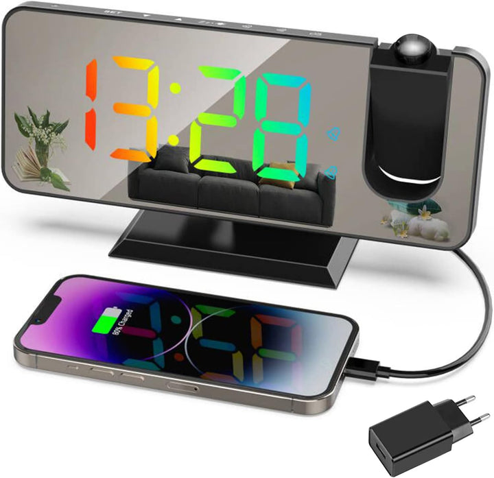 Exmate Projektionswecker, Digital Wecker mit Projektion, USB-Ladeanschluss, 7.5'' Dynamischer RGB-Sp