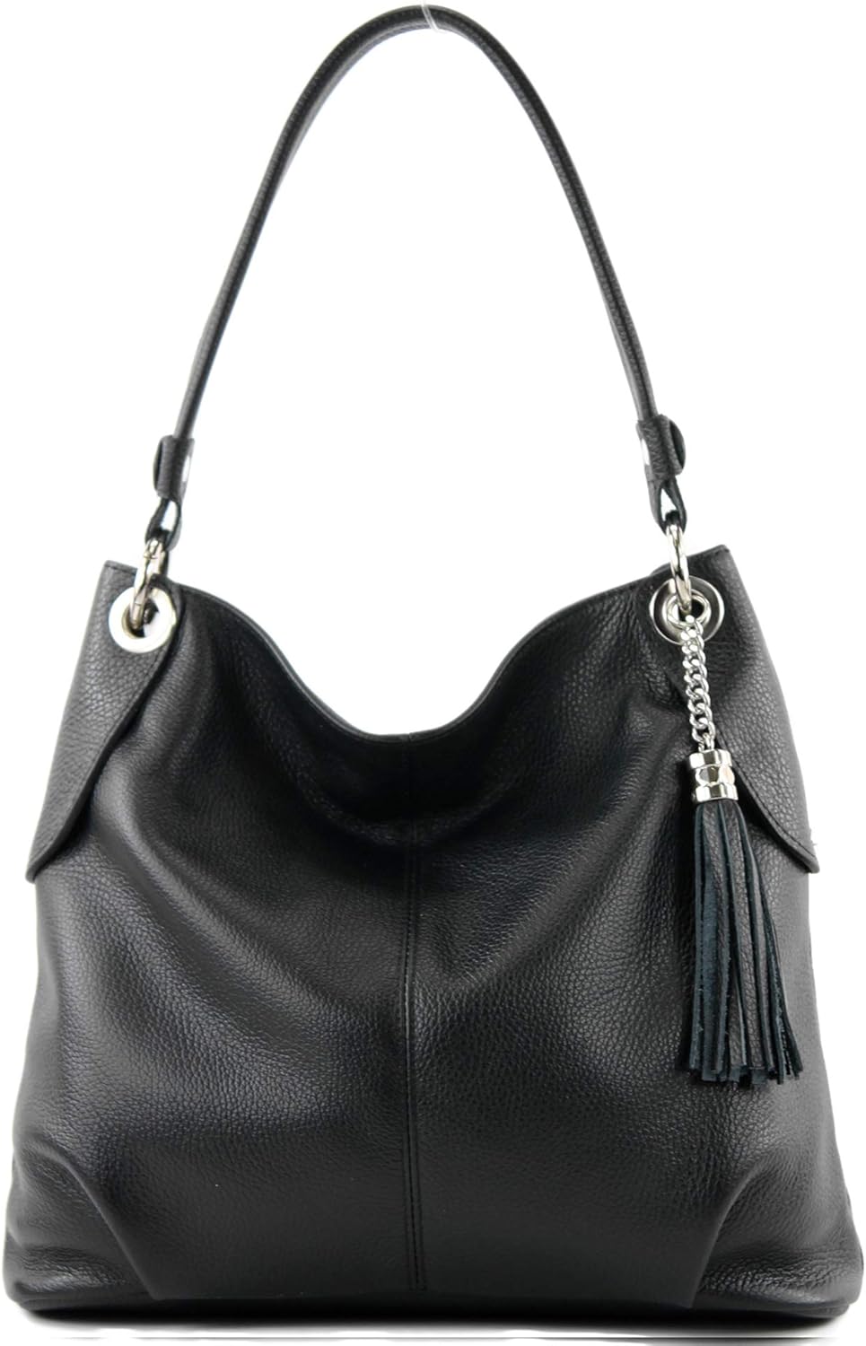 modamoda de T185 Damen Leder Schultertasche, handmade in Italy Schwarz, Schwarz