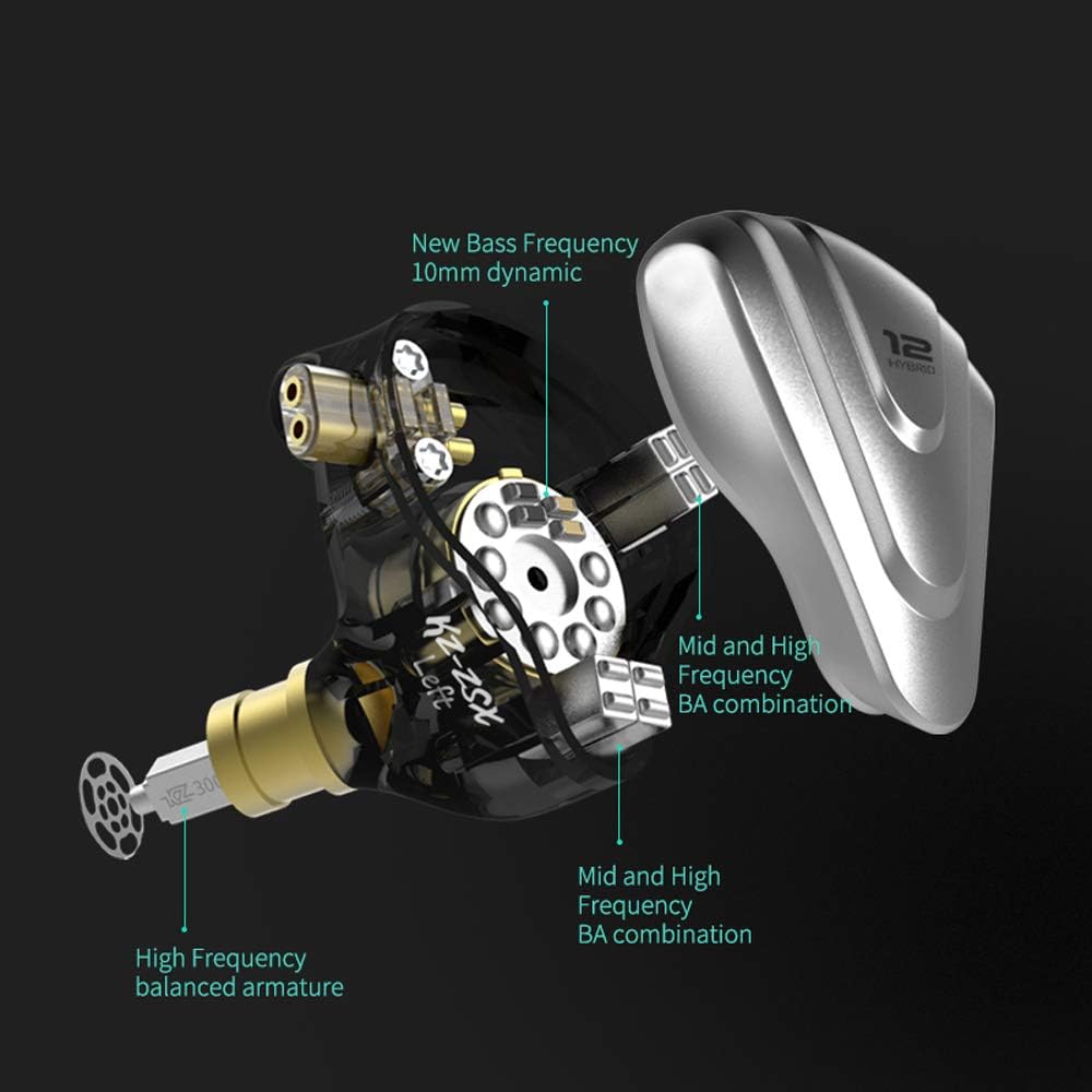 LINSOUL KZ ZSX 5BA+1DD 6 Treiber Hybrid In-Ear HiFi-Kopfhörer mit zinklegierter Frontplatte und 0,75
