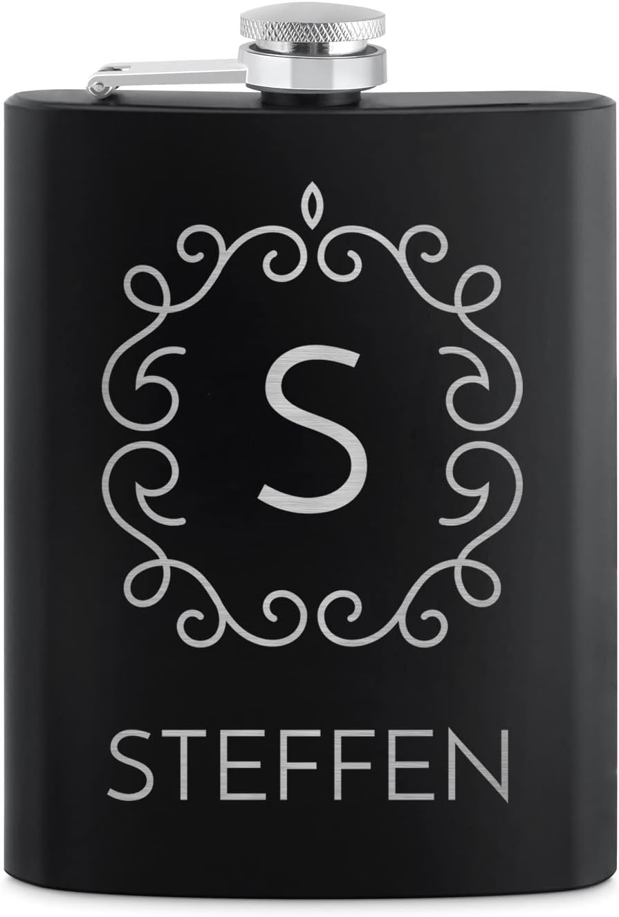 Maverton Flachmann 200 ml mit Gravur - Geschenkset mit 4 Schnapsgläsern 20 ml und Trichter - persona