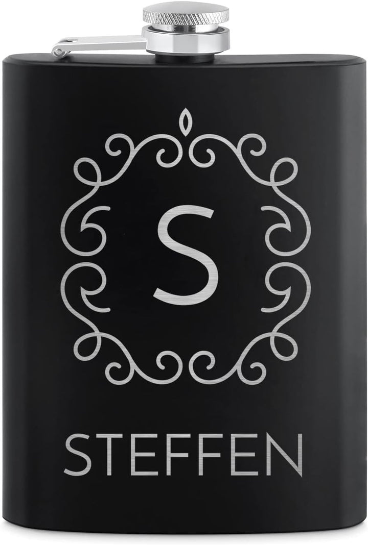 Maverton Flachmann 200 ml mit Gravur - Geschenkset mit 4 Schnapsgläsern 20 ml und Trichter - persona