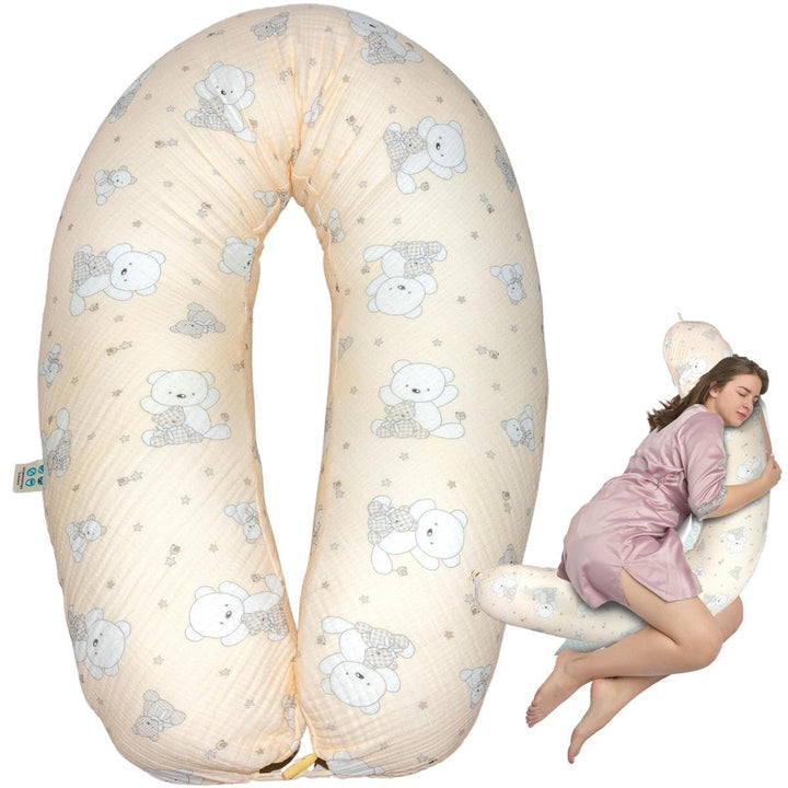 sei Design Stillkissen XXL Mikroperlen-Füllung mit Musselin-Bezug aus Baumwolle [100% Bio-Baumwolle