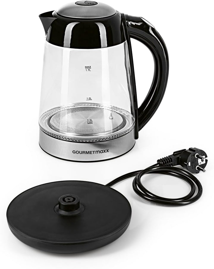 GOURMETmaxx Glas-Wasserkocher LED-Farbwechsel 1,7l 2200W schwarz/Edelstahl