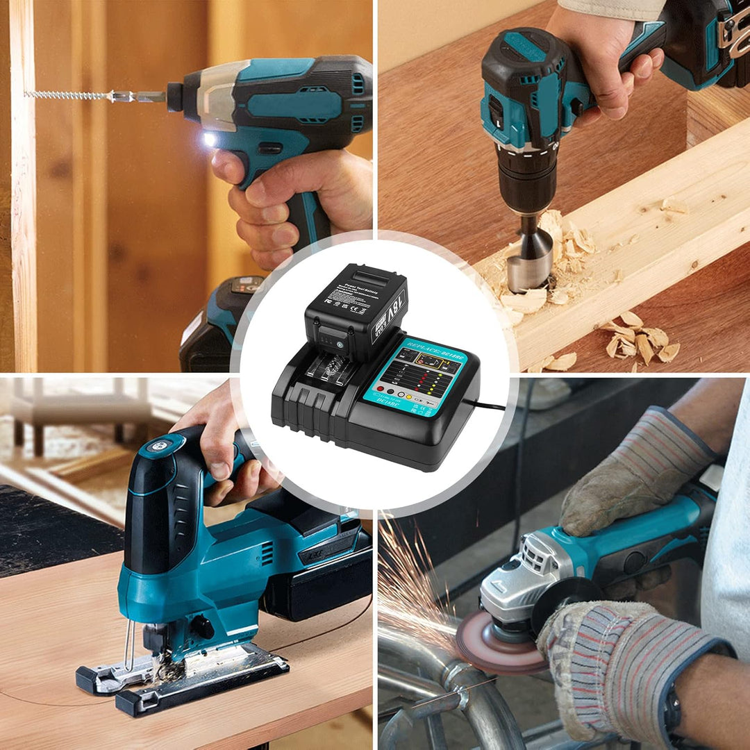18V Akku und Ladegerät für Makita LXT ASUNCELL 18V 5.0Ah Akku DC18RC Schnellladegerät Set Kompatibel