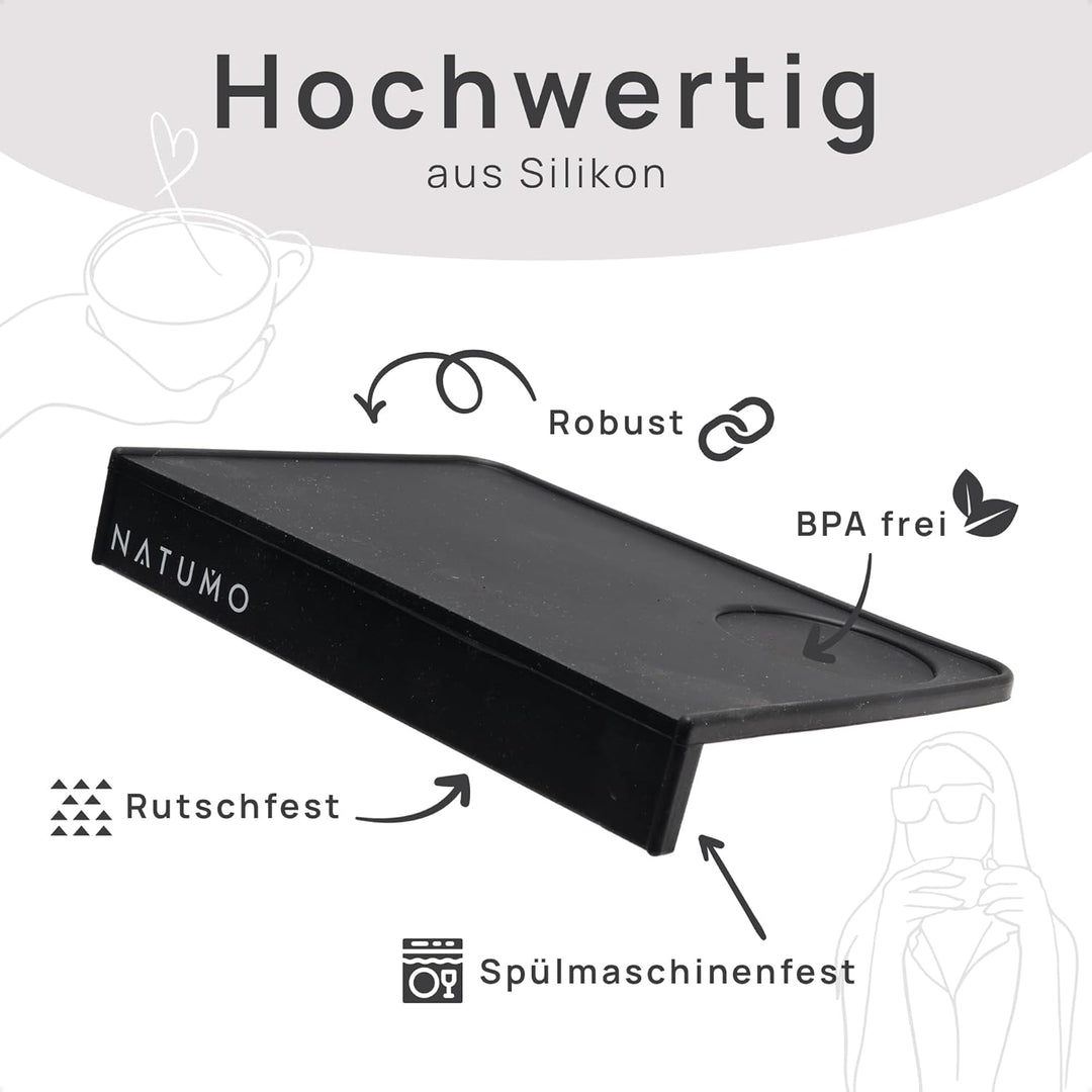 NATUMO Tampermatte Barista (21x15x3cm) Anti-Rutsch Silikon Tamper Matte mit Kantenschutz, Barista Zu