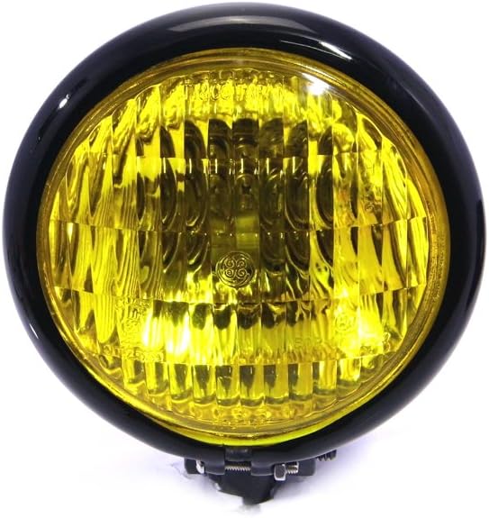 120 mm Universal-Motorradscheinwerfer in SCHWARZ mit gelber Linse für Chopper, Bobber, Cafe Racer, S
