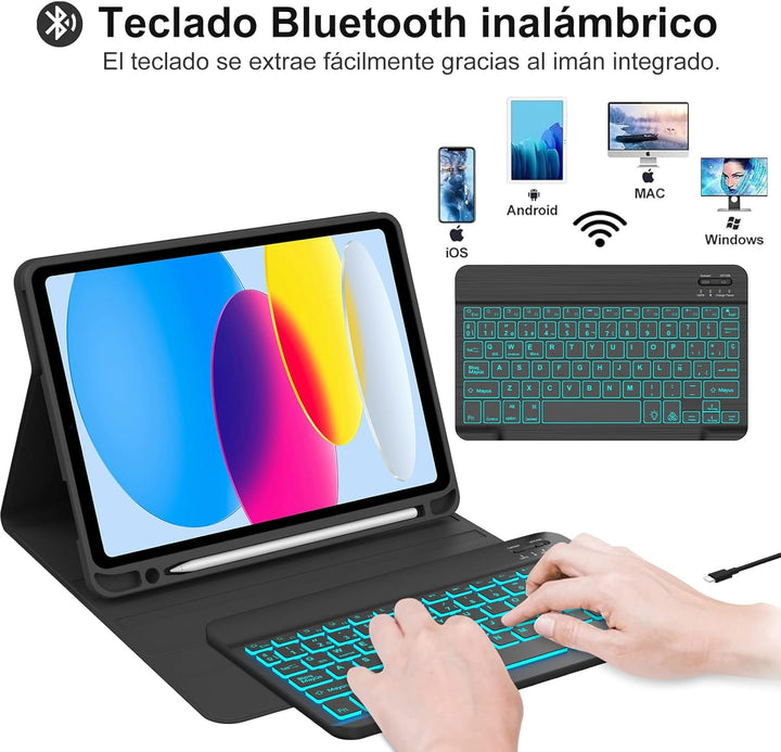 IVEOPPE Hülle mit Tastatur für iPad A16 11 Generation 2025/10 Generation 2022, Bluetooth Magnetische