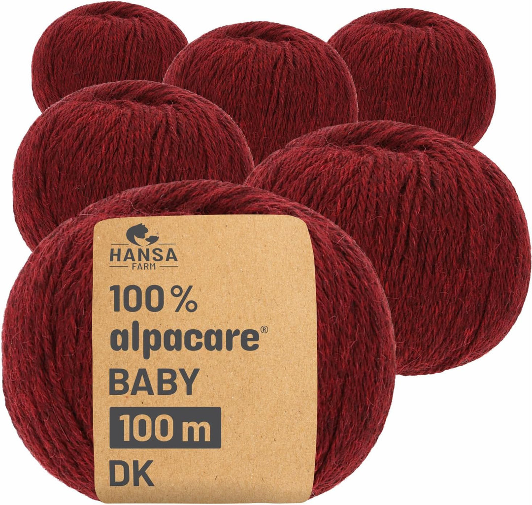 HANSA-FARM | Alpacare 100% waschbare Baby Alpakawolle in 25 Farben - 300 Set DK (6 x 50g) - Die 1. m