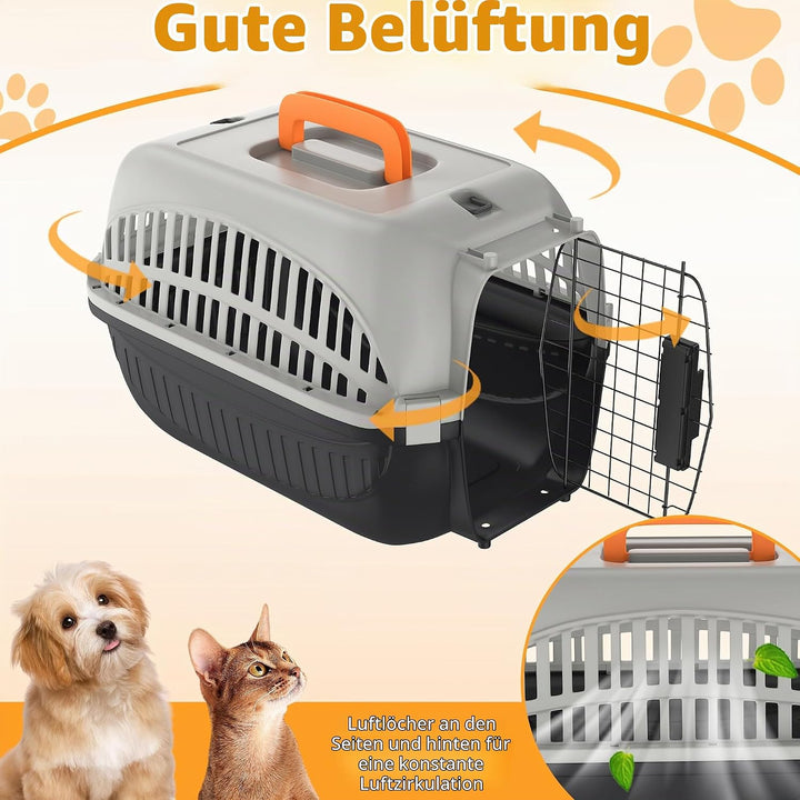 Hundebox Transportbox Katze 48x32x32 cm Katzentransportbox Hundetransportbox aus Kunststoff mit Eise