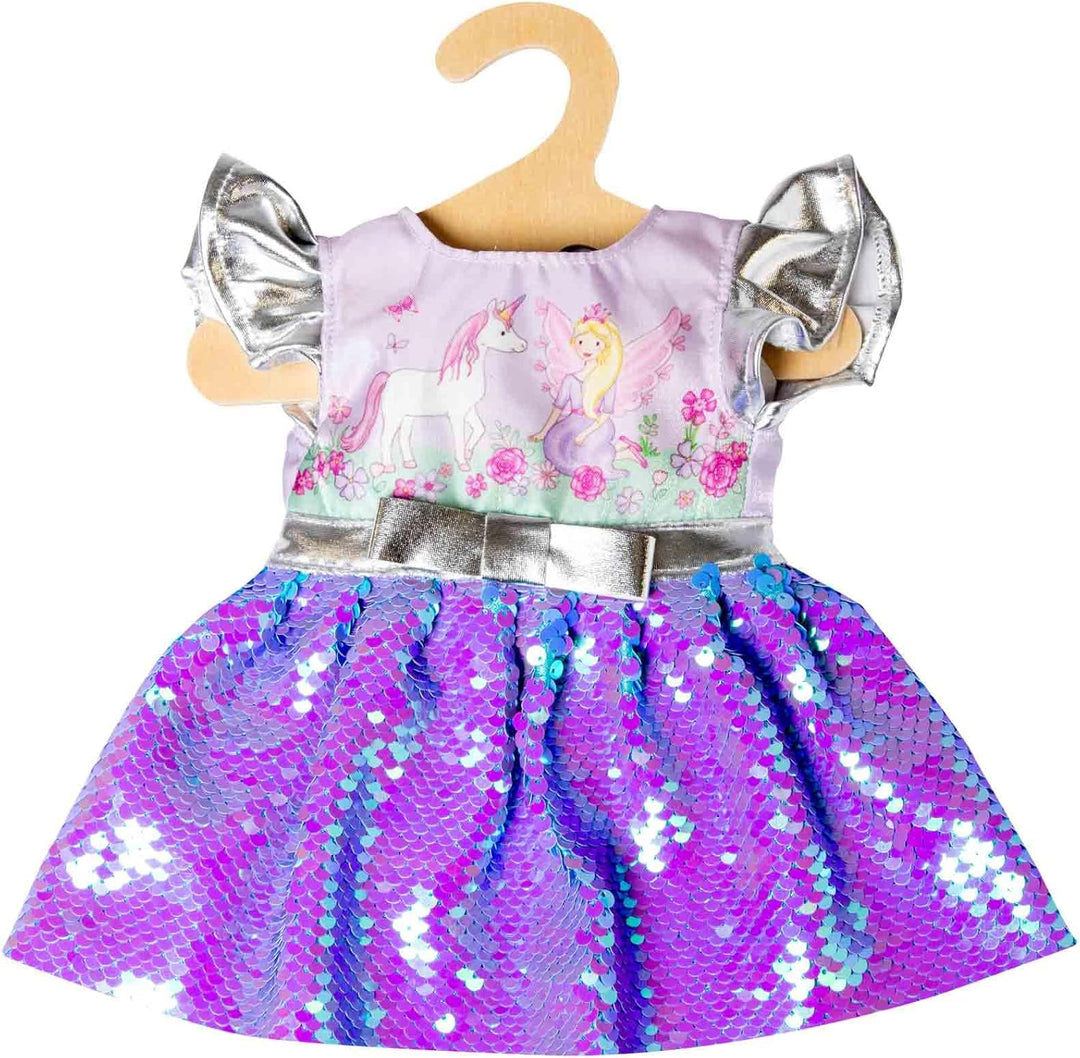 Heless 1131 - Kleid für Puppen im Design Fee und Einhorn, mit Wendepailletten und silberner Krone, G