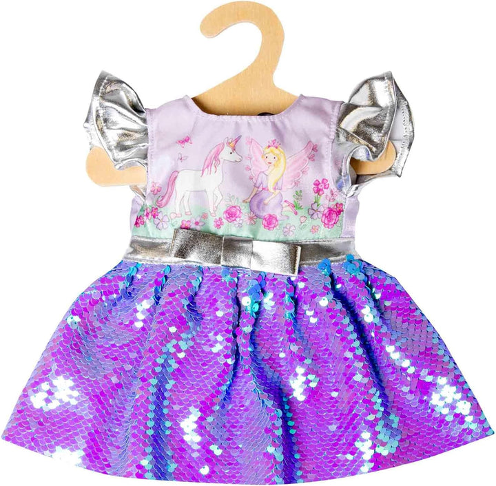 Heless 1131 - Kleid für Puppen im Design Fee und Einhorn, mit Wendepailletten und silberner Krone, G